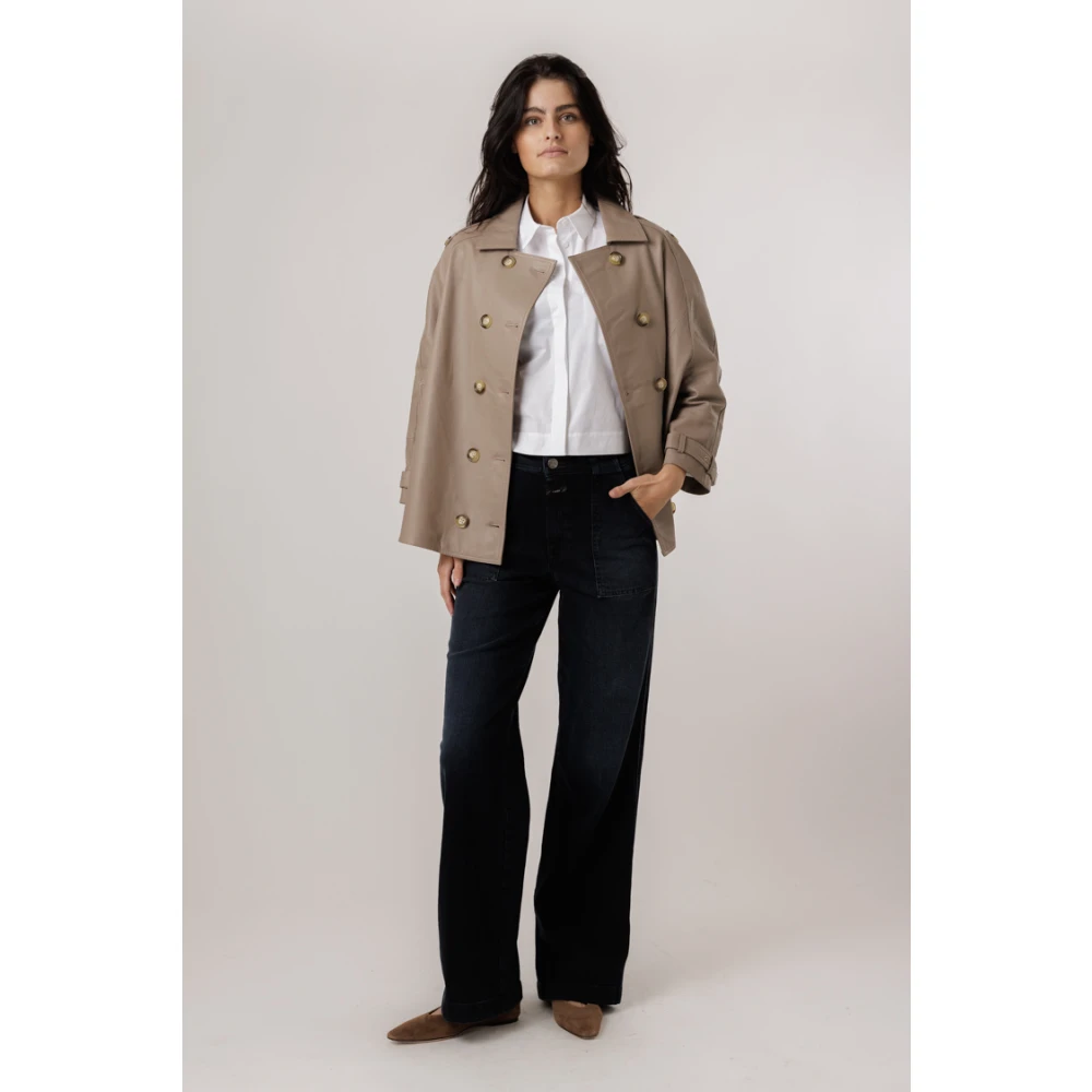 Alter Ego Leren trenchcoat met dubbele rij knopen Brown Dames