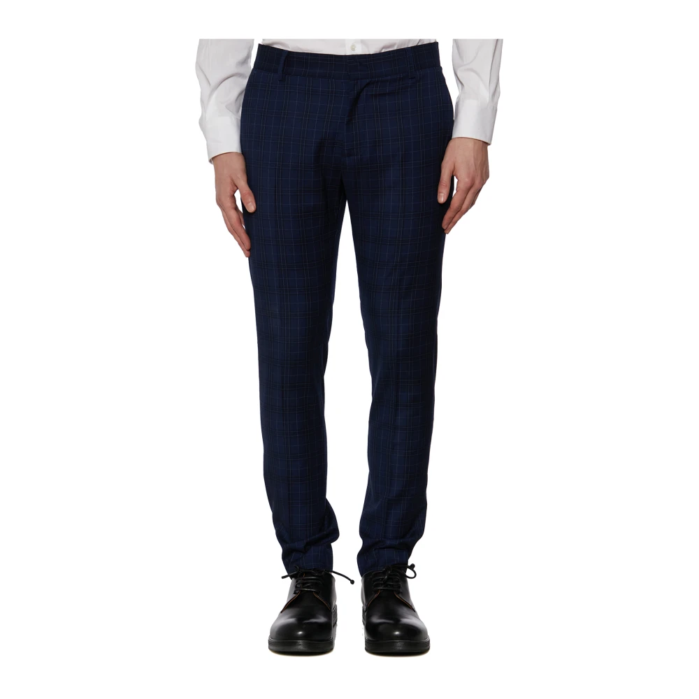 Daniele Alessandrini Slim Geruite Broek Blue Heren
