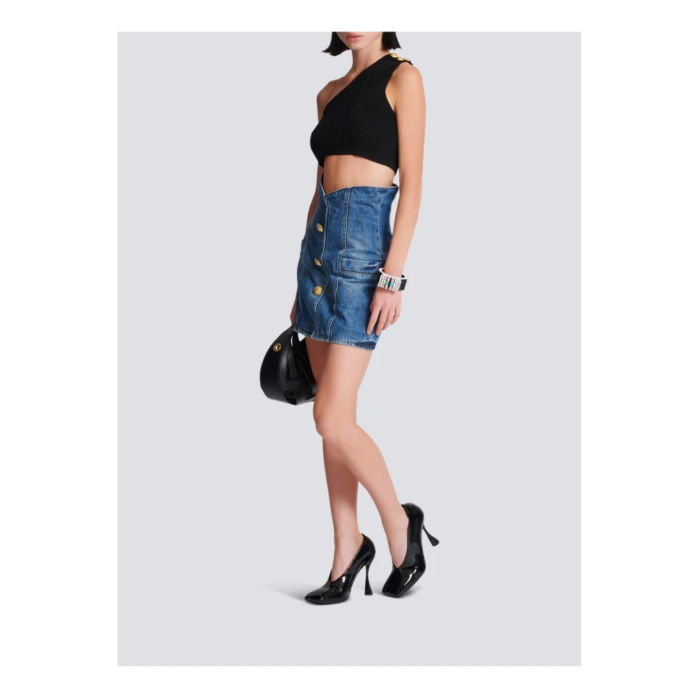 Balmain Asymmetrische One-Shoulder Gebreide Top Black Dames