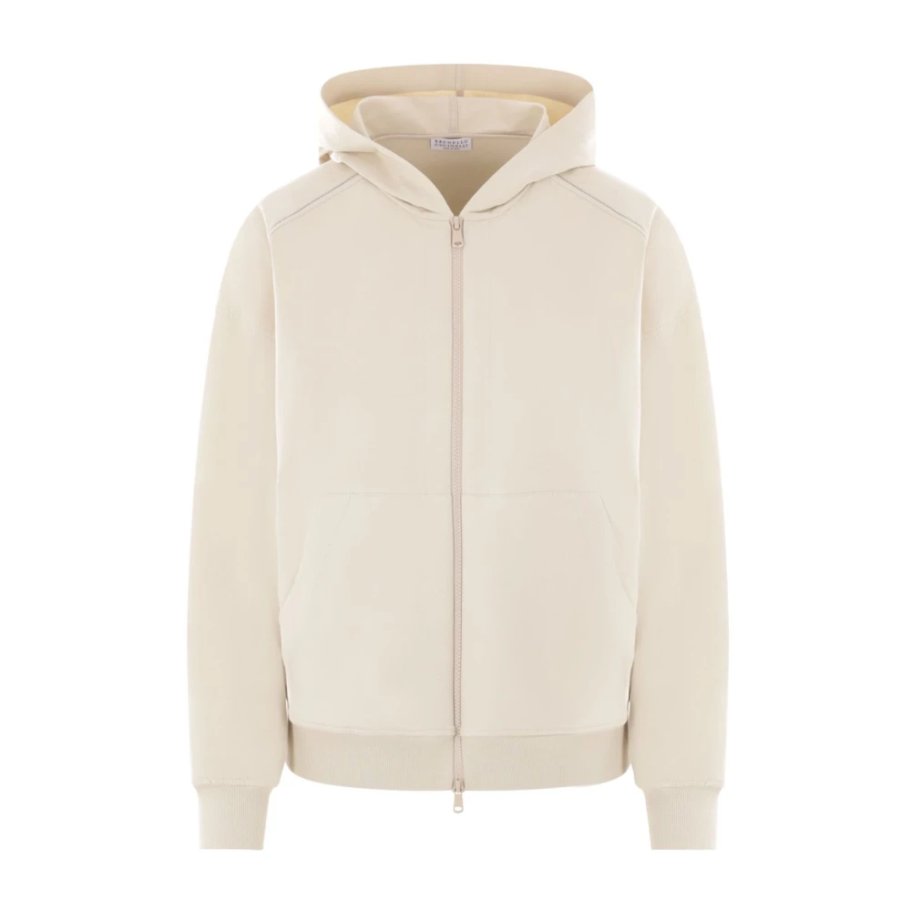 BRUNELLO CUCINELLI Witte Sweater met Ritssluiting Beige Dames