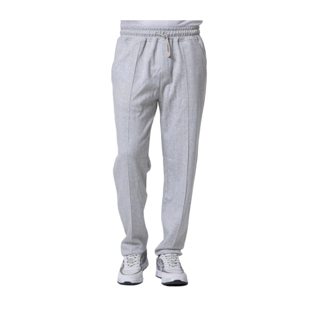 Eleventy Grijze Gestreepte Sweatpants Casual Trekkoord Broek Gray Heren