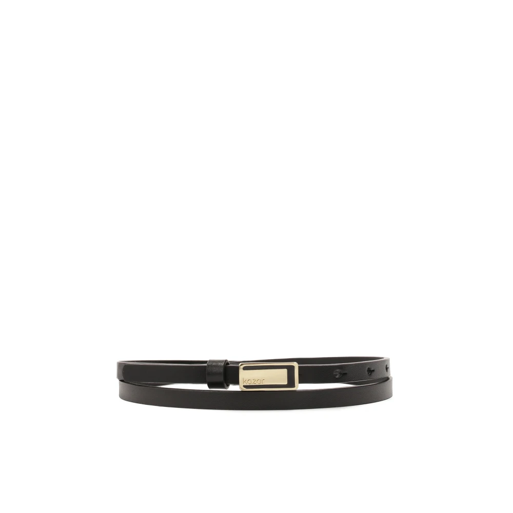 Kazar Smalle leren riem met plaatgesp Black Dames