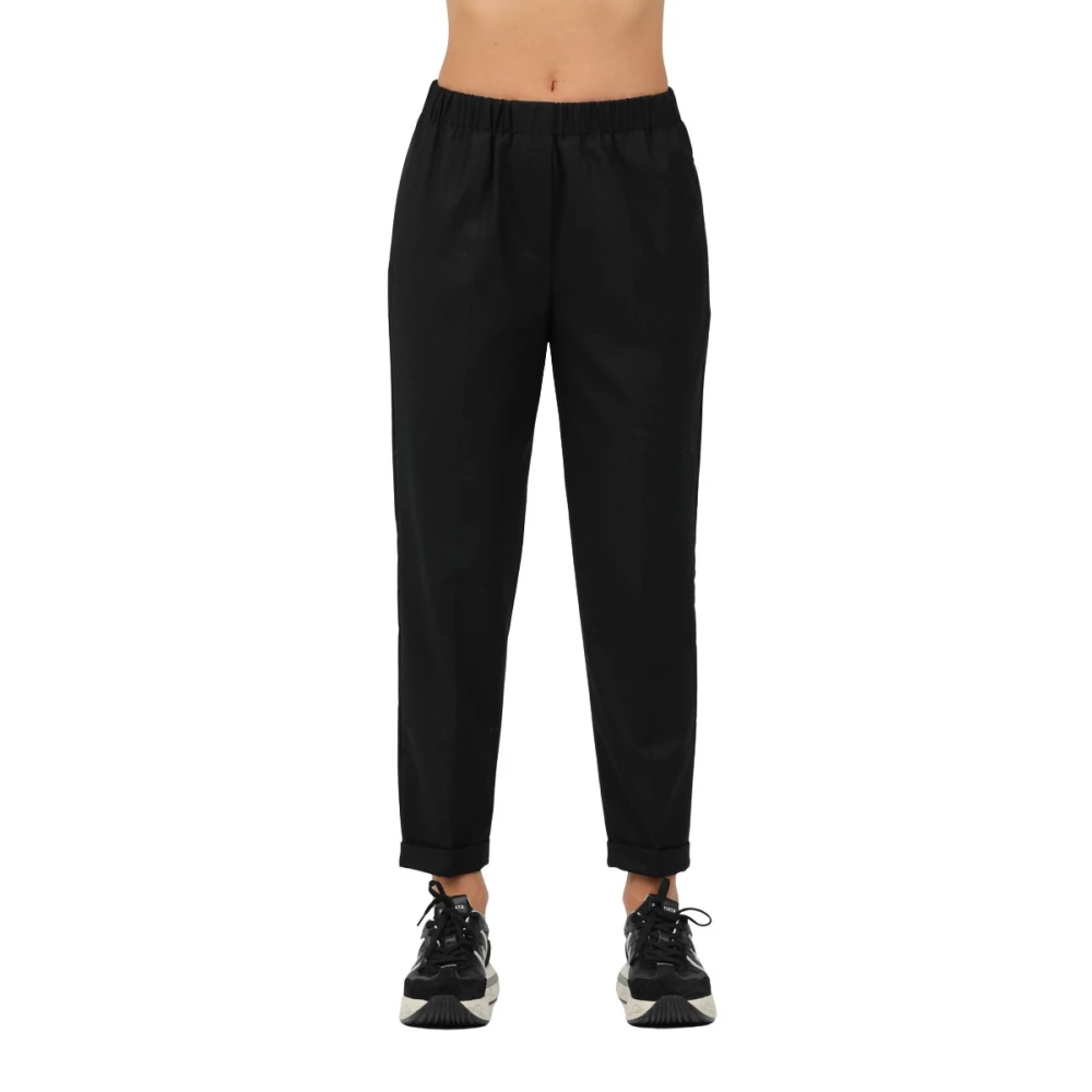 Rosso35 Flanellen Elastische Taillebroek Black Dames