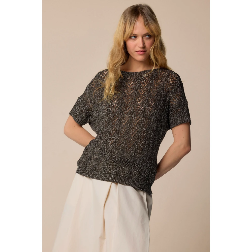 Kocca Stijlvolle ronde hals gebreide kleding Brown Dames