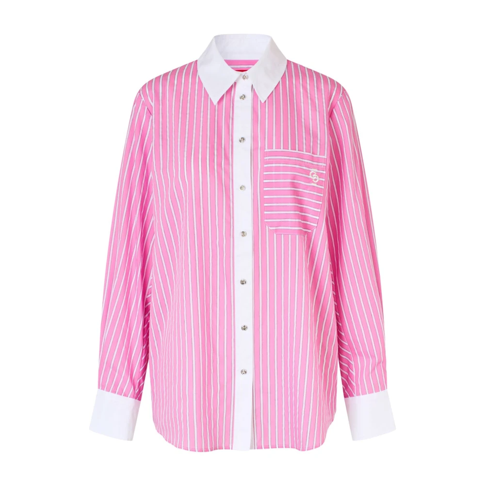 Cras Roze Streep Rhinestone Knoop Shirt Pink Dames