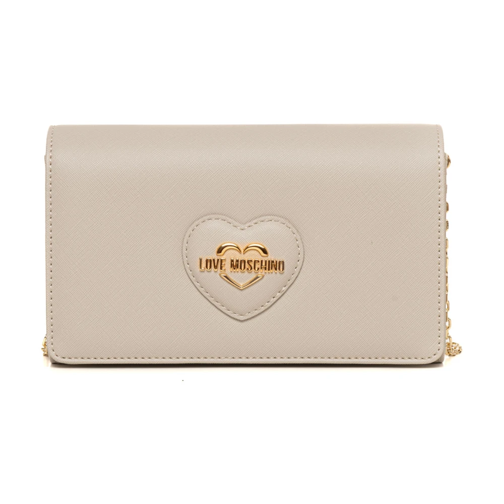 Love Moschino Metalen Ketting Schoudertas met Logo Beige Dames