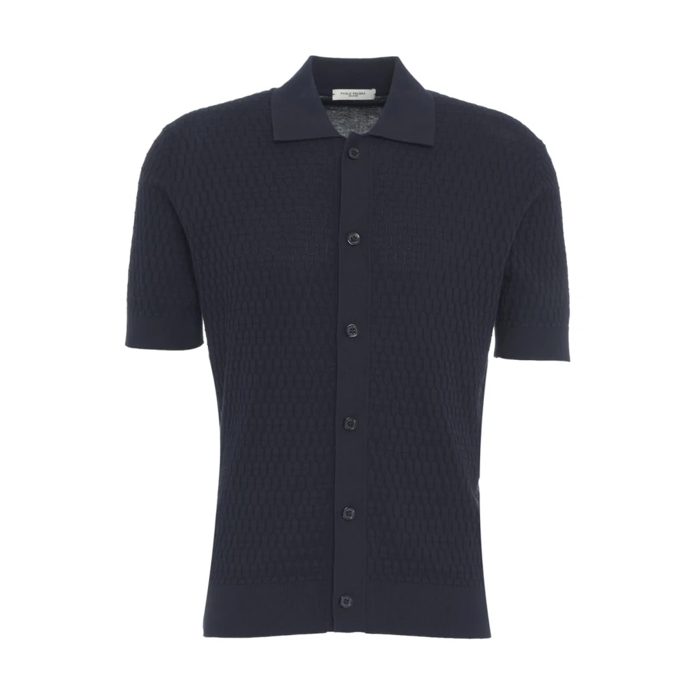 Paolo Pecora Stijlvol Blauw T-shirt met Honingraatstructuur Blue Heren