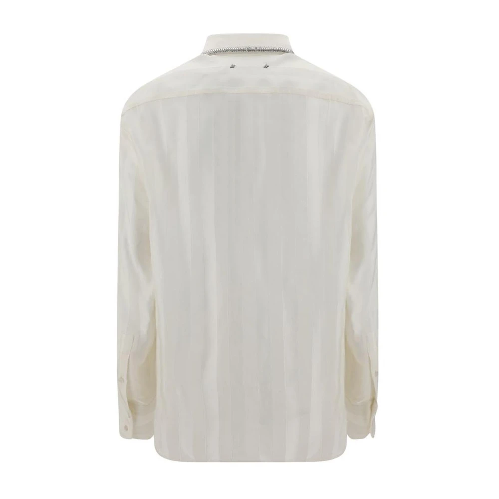 Golden Goose Gestreepte satijnen shirt met strass kraag Beige Dames