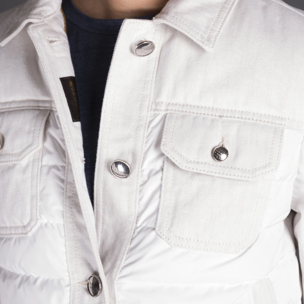 Moorer Ecru Denim Quilted Jacket Beige Dames
