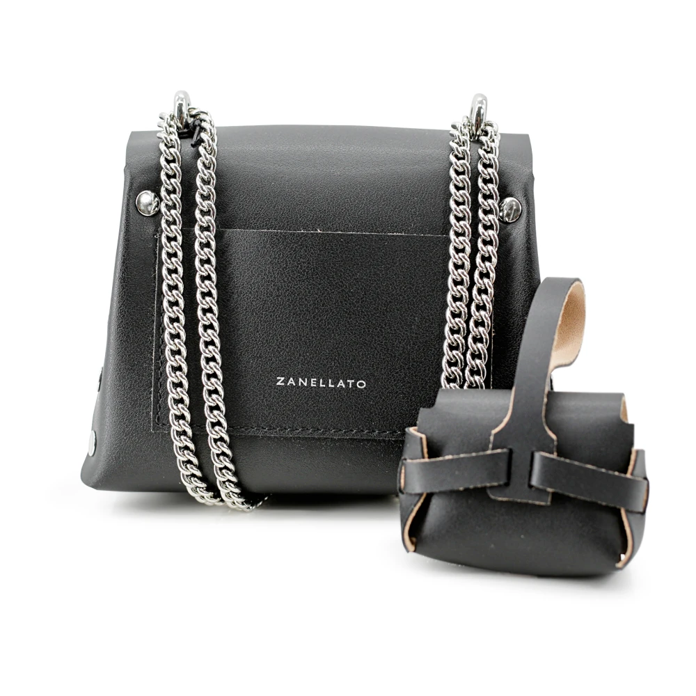 Zanellato Zwarte leren schoudertas met studs Black Dames