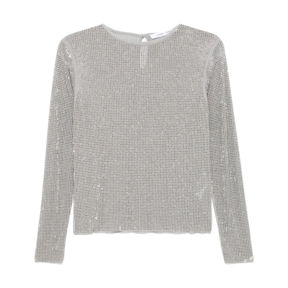 Samsøe Grijze Mesh Sweater met Strass Versiering Gray Dames
