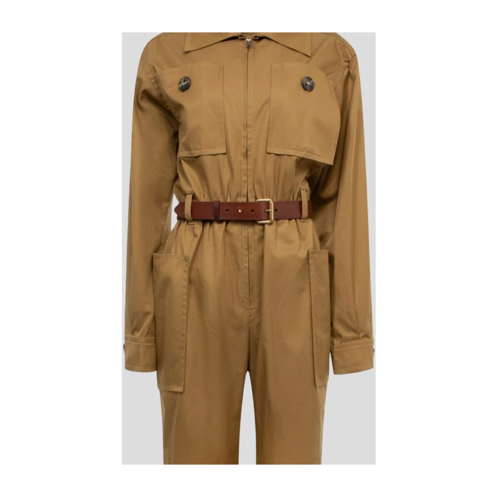 Saint Laurent Belted Cotton Jumpsuit Brown Dames