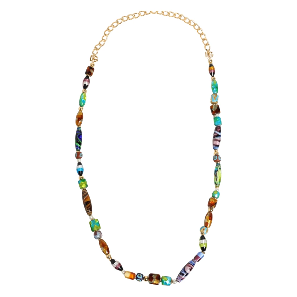 Dolce & Gabbana Women's Gold Multicolor Murano Glass Beads Chain Necklace