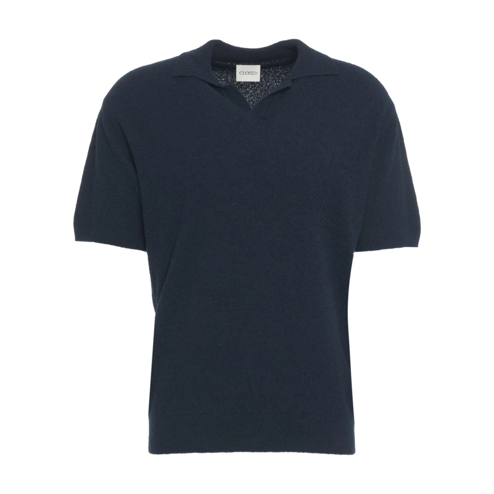 Closed Blauwe Bouclé Gebreide Poloshirt Blue Heren