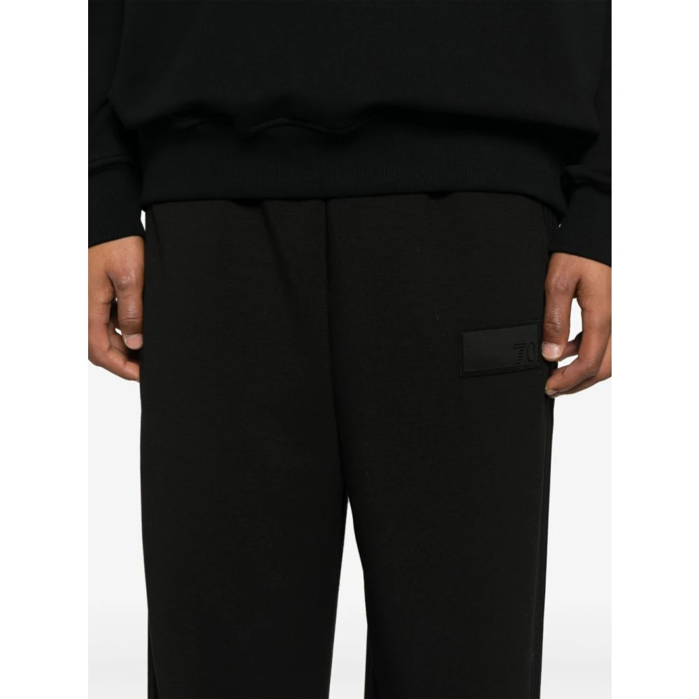Emporio Armani EA7 Zwarte Geribbelde Broek met Elastische Tailleband Black Heren