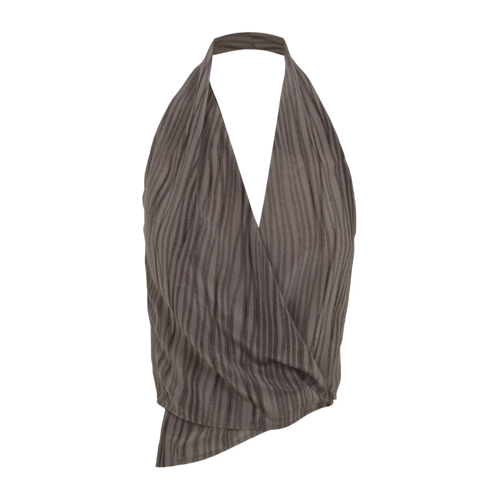 Cortana Brown Sleeveless Tops, Female, S, Top Halter De Seda Estampada