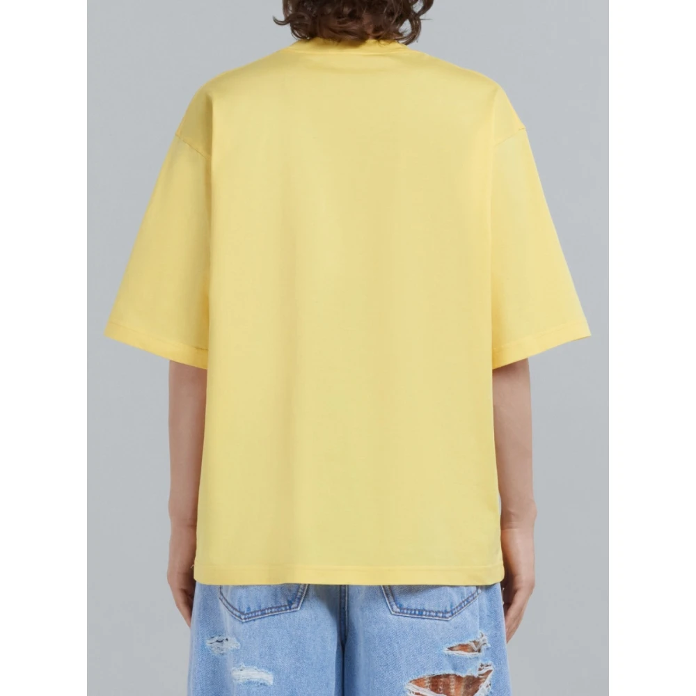 Marni Logo Print Biologisch Katoen T-shirt Yellow Dames