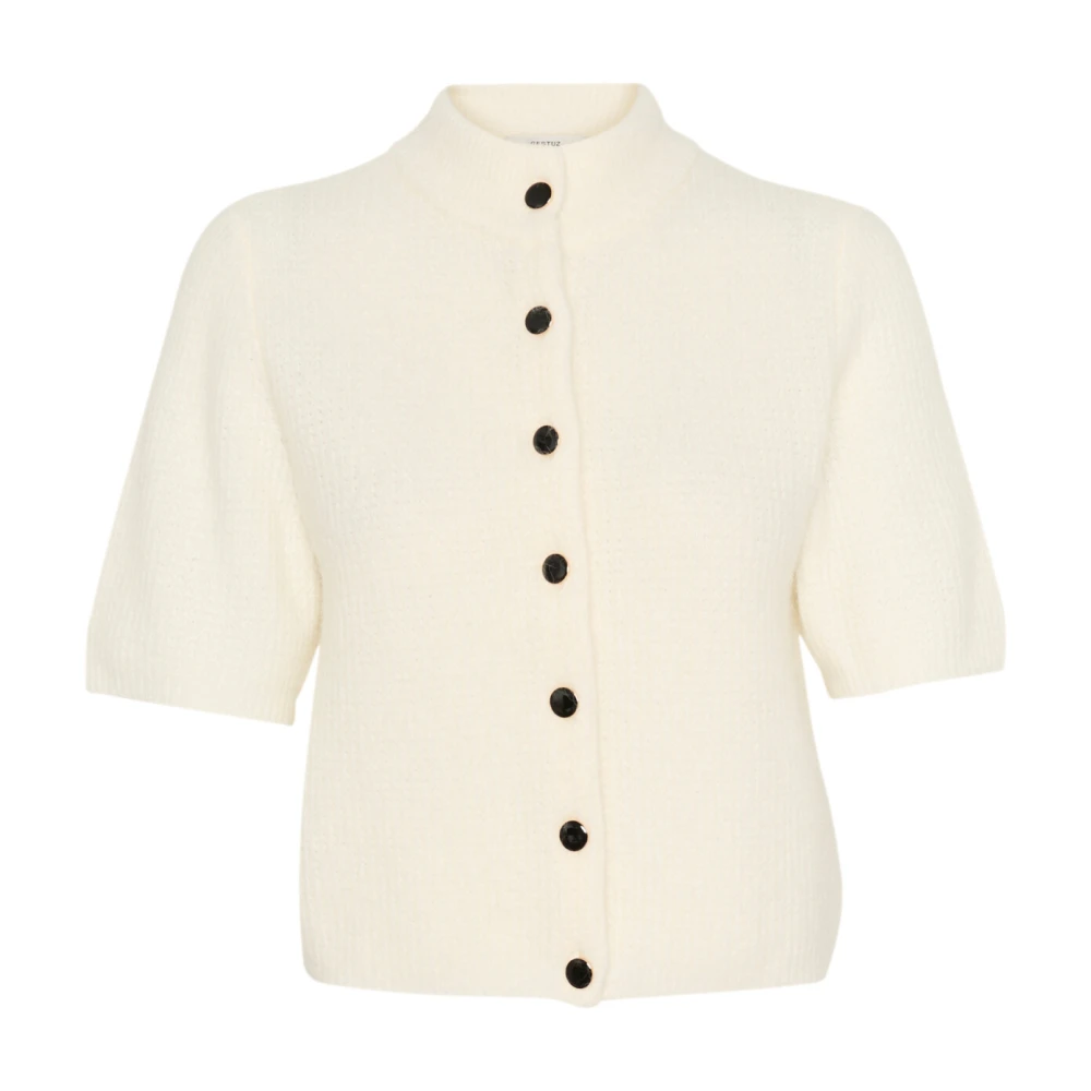 Gestuz Beige Cardigans, Female, Xl, Short Ivory Cardigan With High Neck