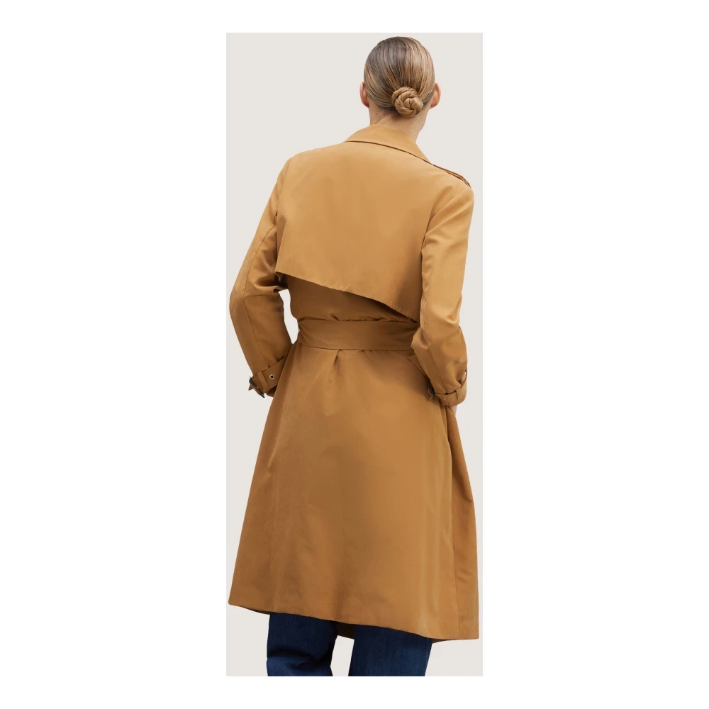 Motivi Lang Fluweel Trenchcoat Brown Dames