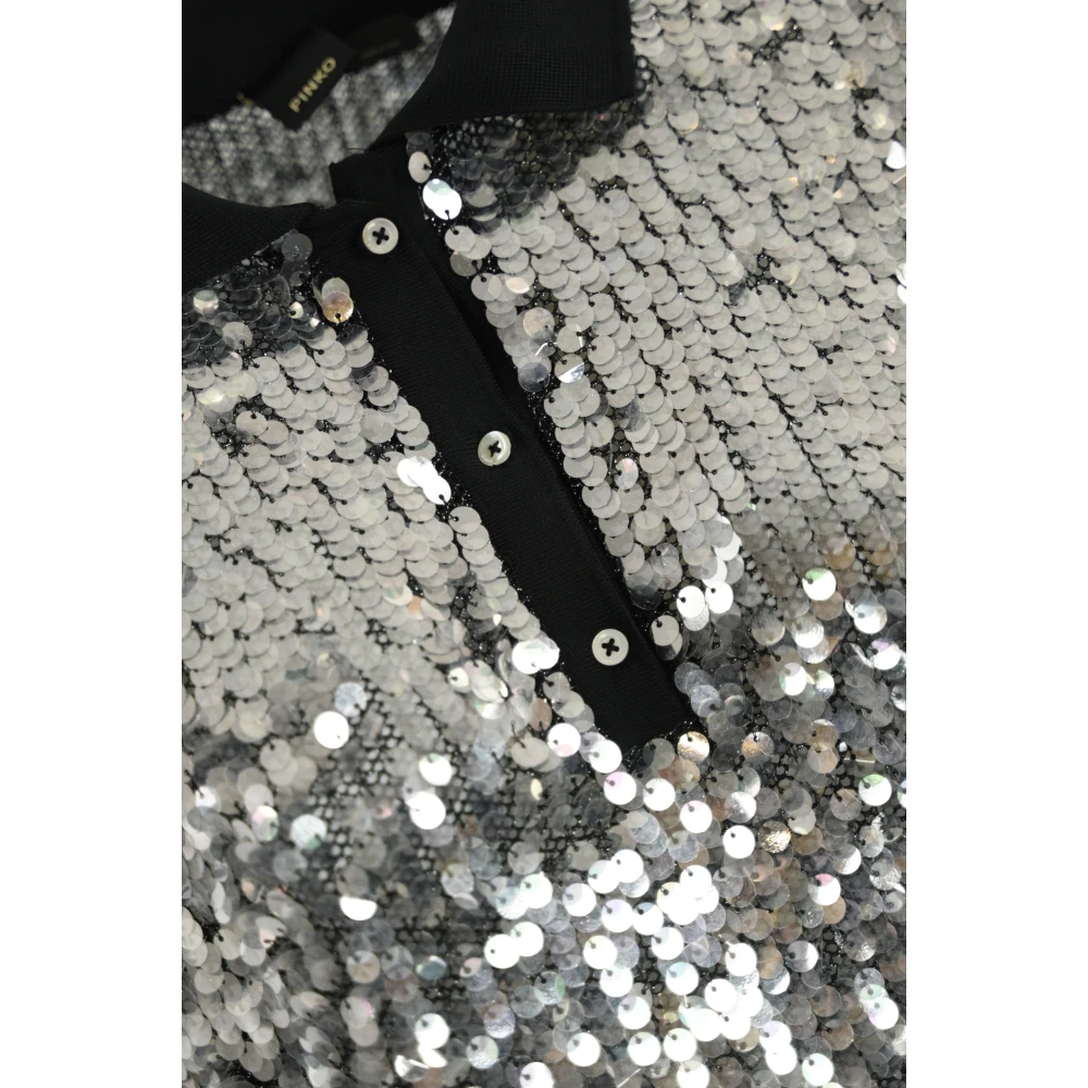 pinko Paillet Polo Sweater Zwart Zilver Black Dames