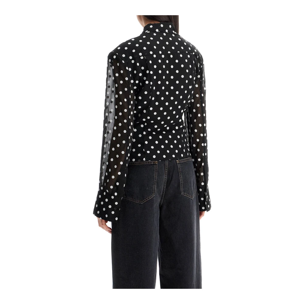 Rotate Birger Christensen Polka Dot Sequin Chiffon Blouse Black Dames