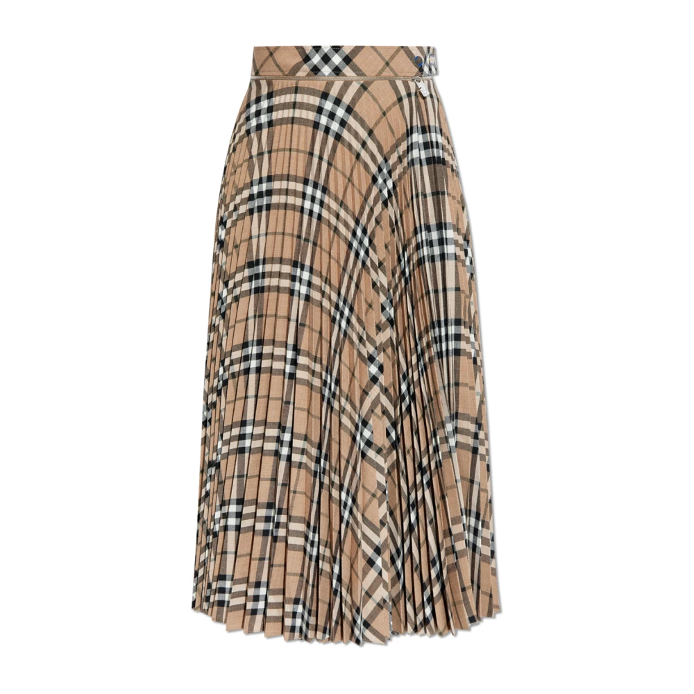 Burberry Geplooide Rok Wrap-around Sluiting Check Motief Beige Dames