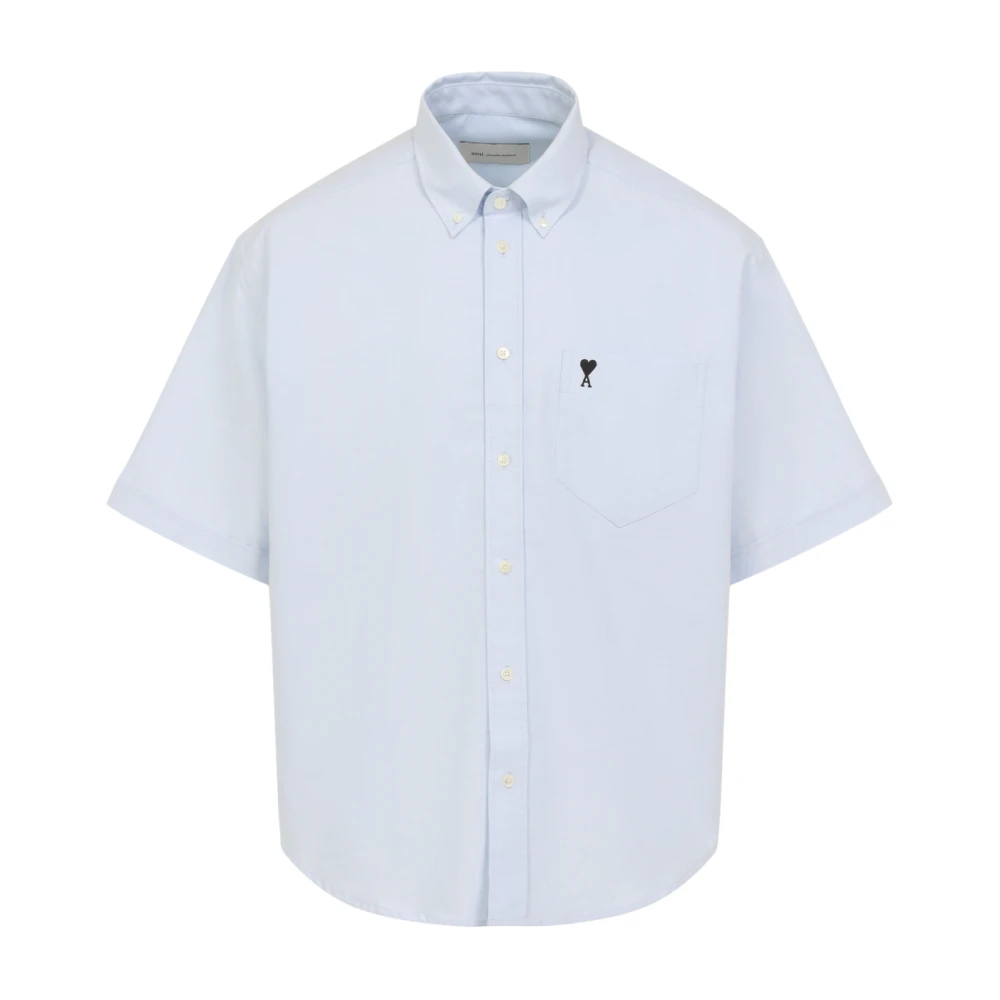 Ami Paris Herr Blå Skjortor Xl, Bomull, Boxy Short Sleeve Shirt