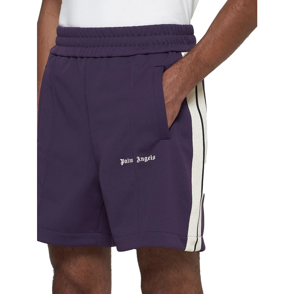 Palm Angels Donkerpaarse Track Shorts met Strepen Purple Heren
