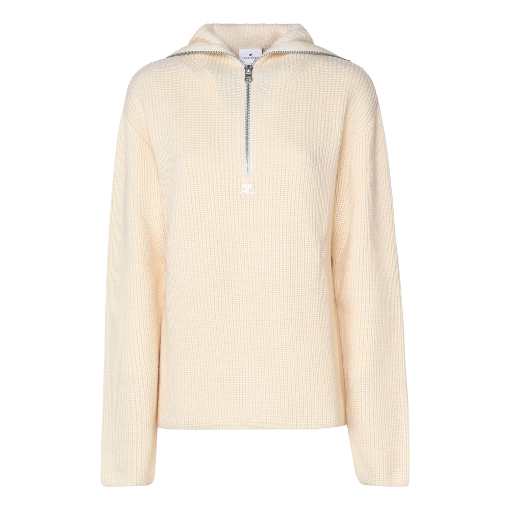 Courrèges Beige Wollen Hoodie met Rits Beige Dames