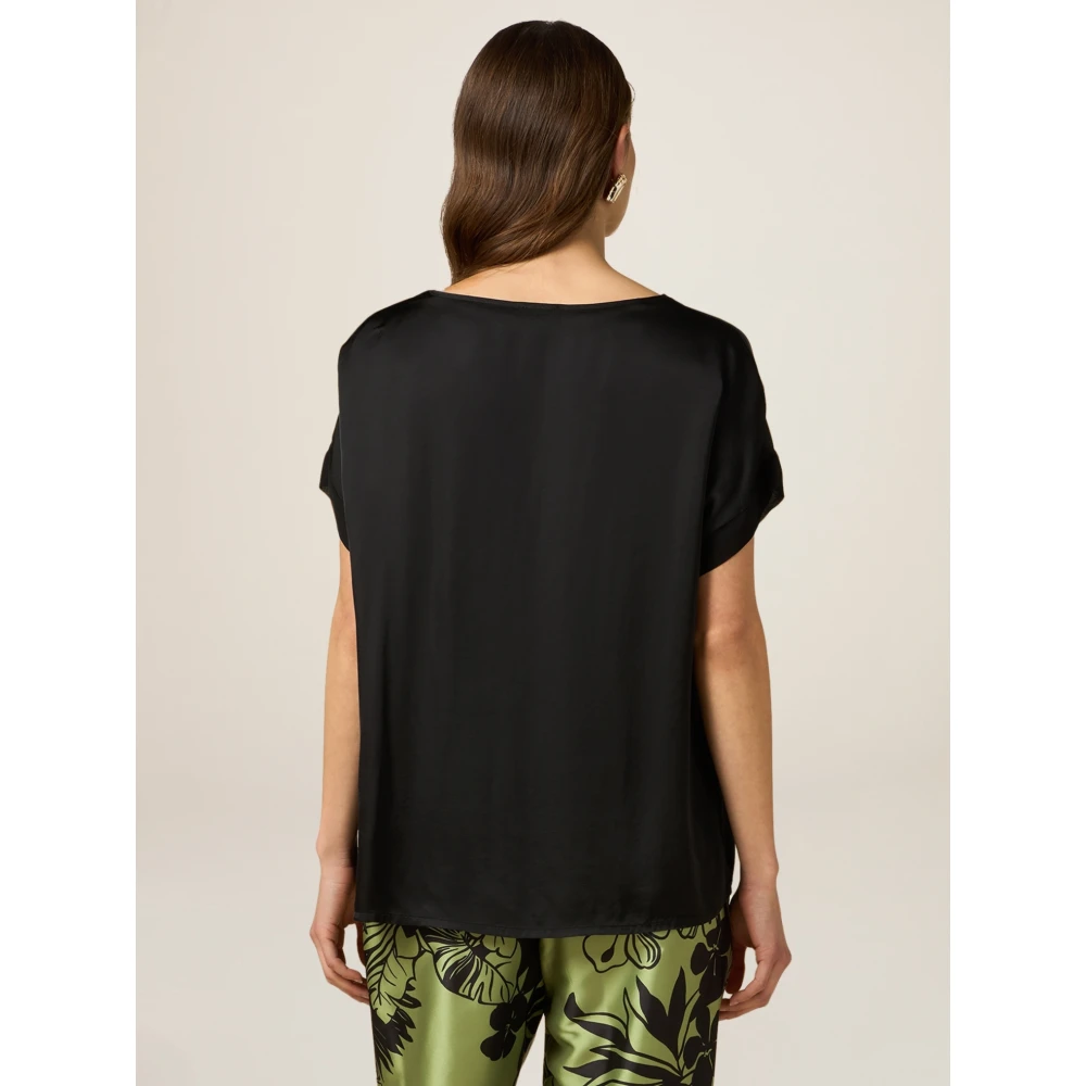 Oltre Satinblouse met zakje Black Dames
