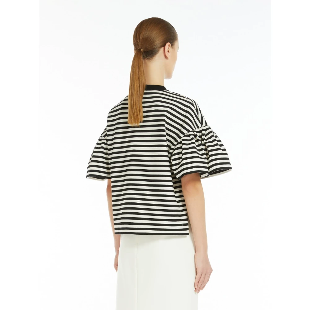 Max Mara Gestreepte Ruffle T-shirt Wit Black Dames