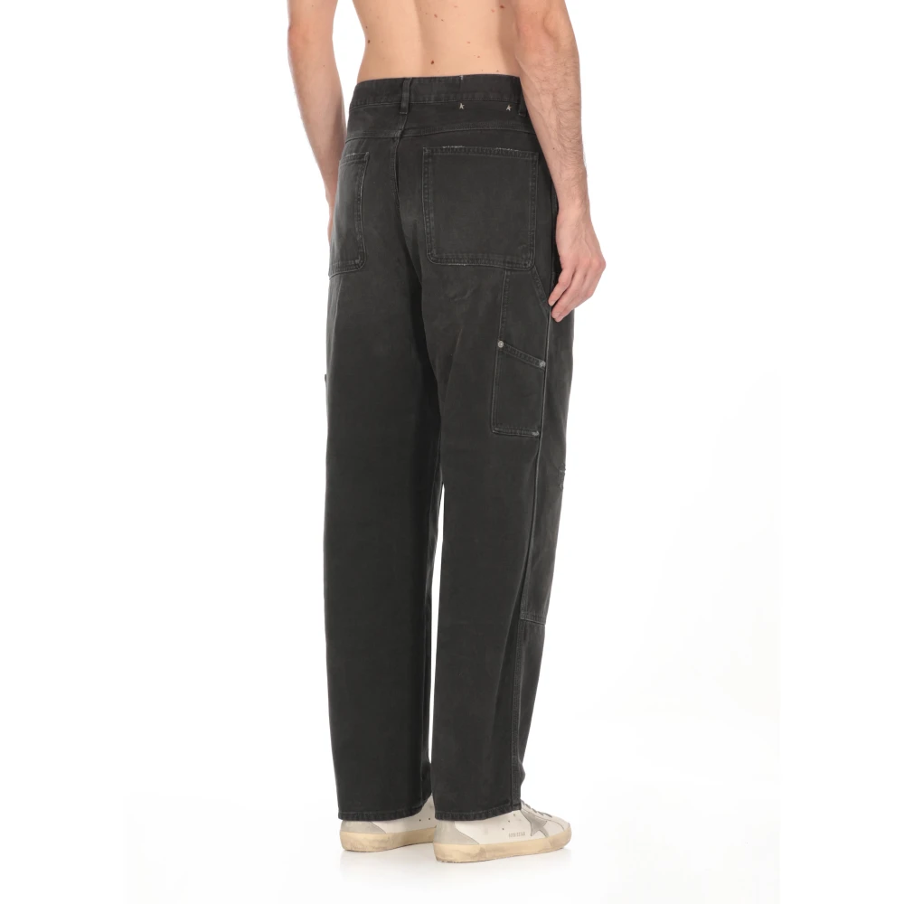 Golden Goose Zwarte katoenen jeans met sterlogo Black Heren