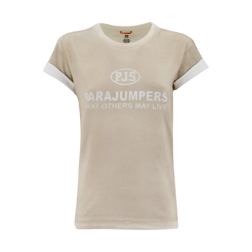 Parajumpers Rundad bomullst-shirt med tryck Beige, Dam