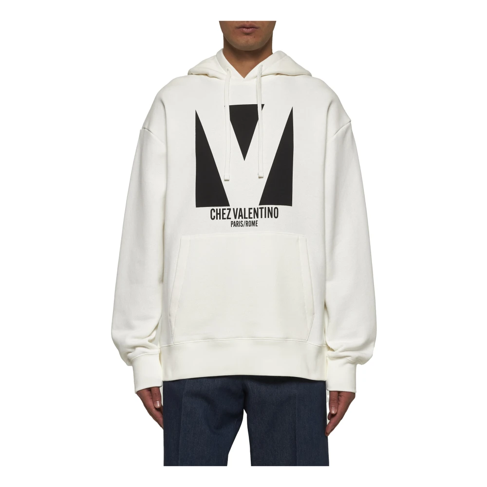 Valentino Witte Sweater met Capuchon en Print Beige Heren