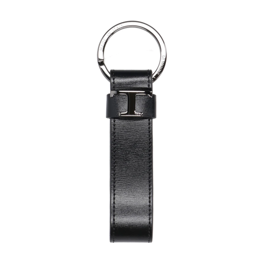 TOD'S Leren Sleutelhanger met Metalen Ring Black Heren