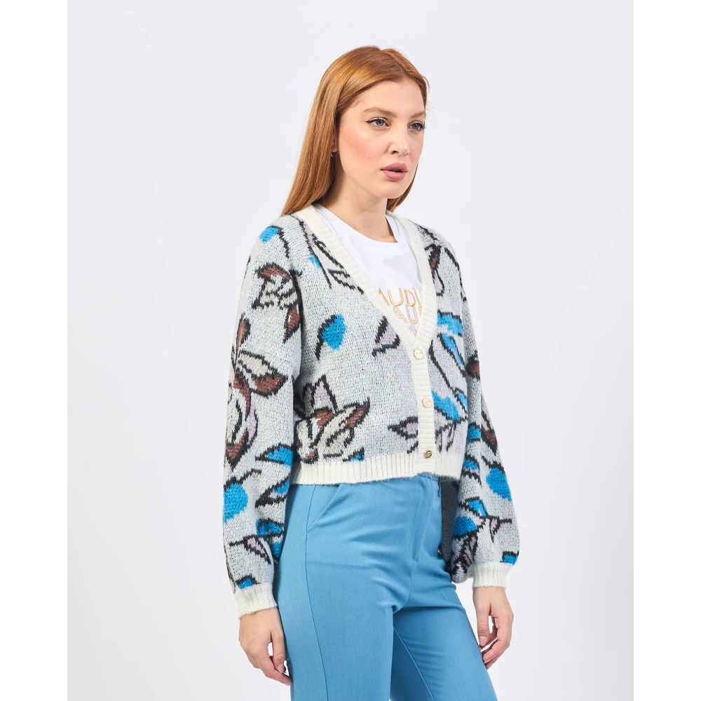 Gaudi Witte Bloemen Jacquard Cardigan Sweater Multicolor Dames