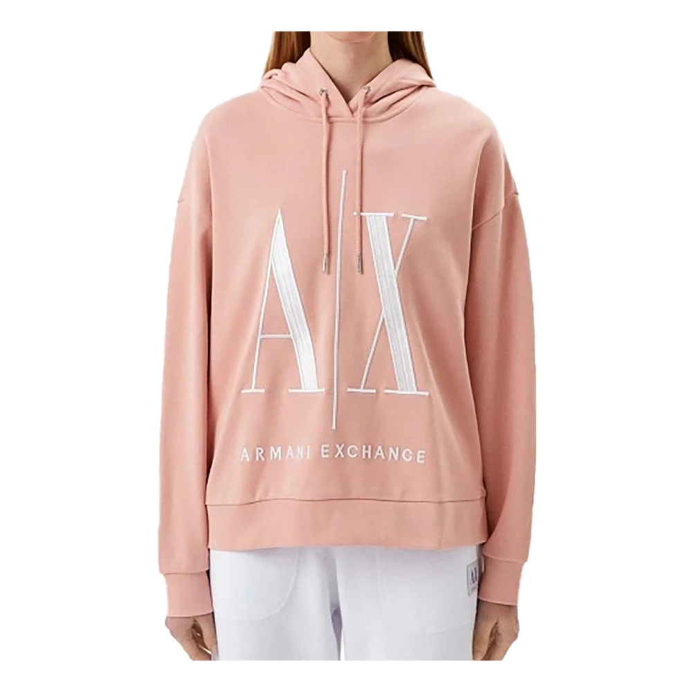 Armani Exchange Rosa Hoodie Sweatshirt med Brand Logo Pink, Dam