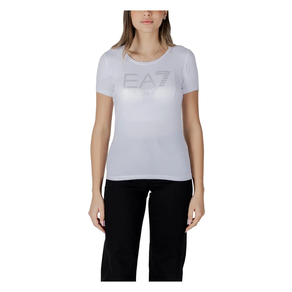 Emporio Armani EA7 Kortärmad bomullst-shirt kollektion White, Dam