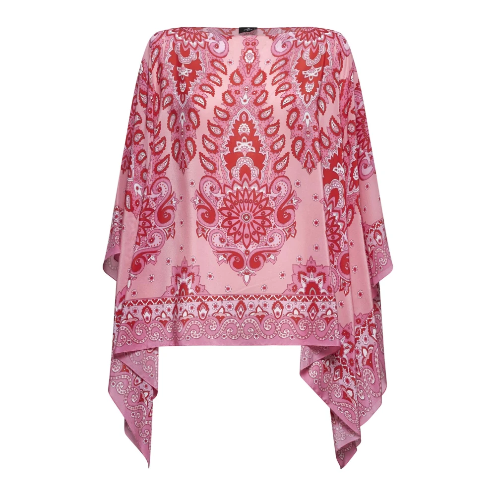 ETRO Roze Bloemen Paisley Zijden Top Pink Dames