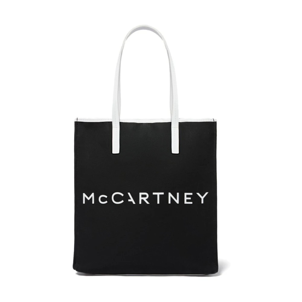 Stella Mccartney Canvas Logo Print Moon Charm Tas Black Dames