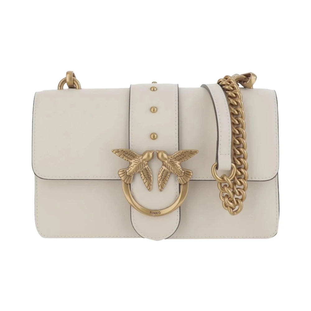 Pinko Women's White Cross Body Bags, One Size, Leather Flap Bag With Love Birds
