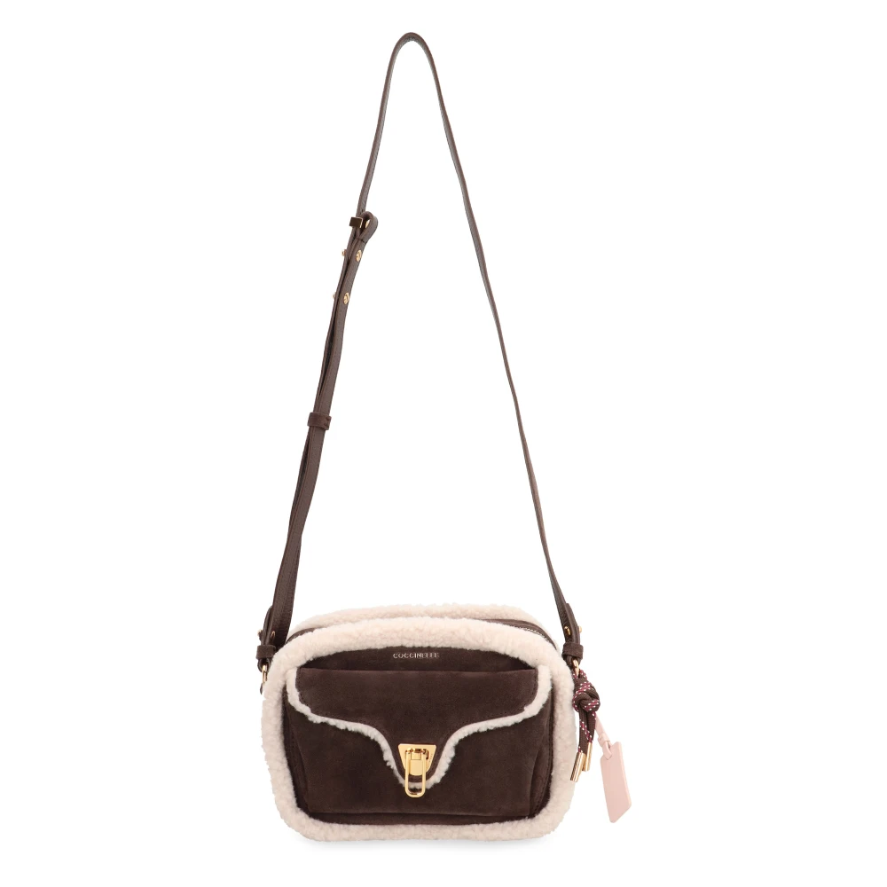 Coccinelle Beat Suede schoudertas met Eco-shearling Brown Dames