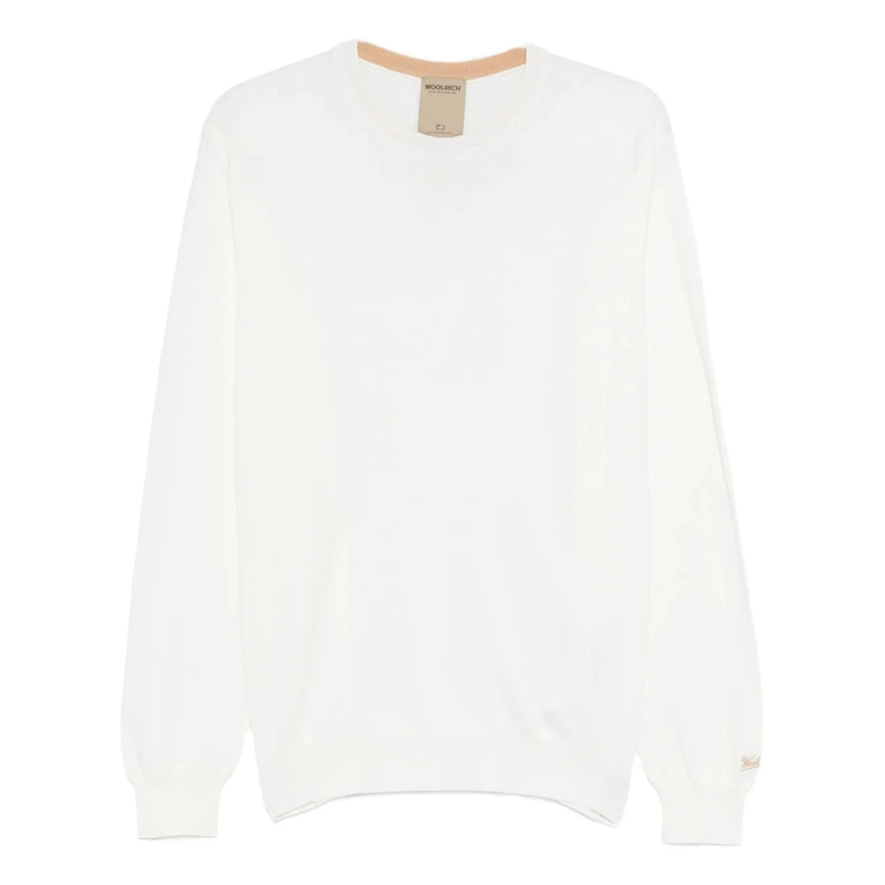 Woolrich Men's White Round-Neck Knitwear, Xl, Cotton Jumper