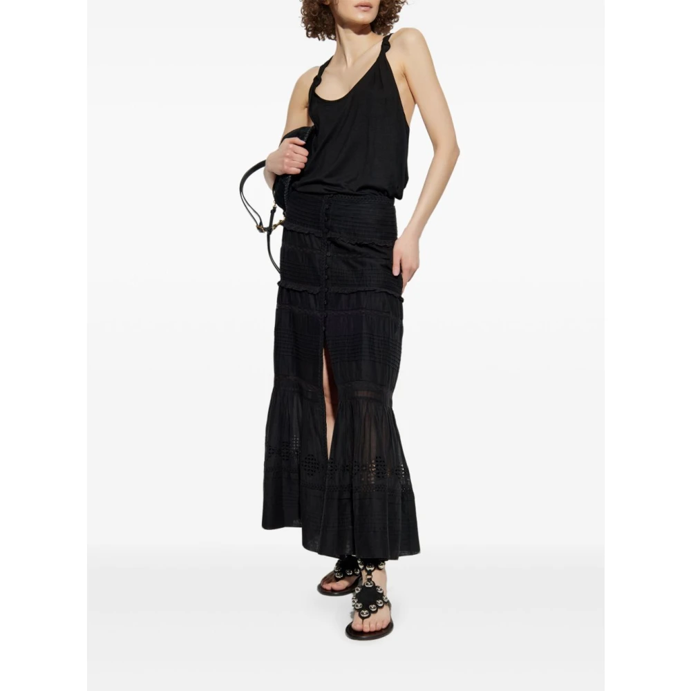 Isabel Marant Étoile Zwarte Katoenen Voile Lange Rok Black Dames