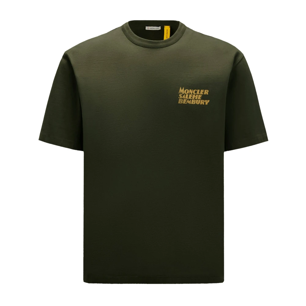 Moncler Groen Katoenen T-Shirt met Logo Print Green Heren