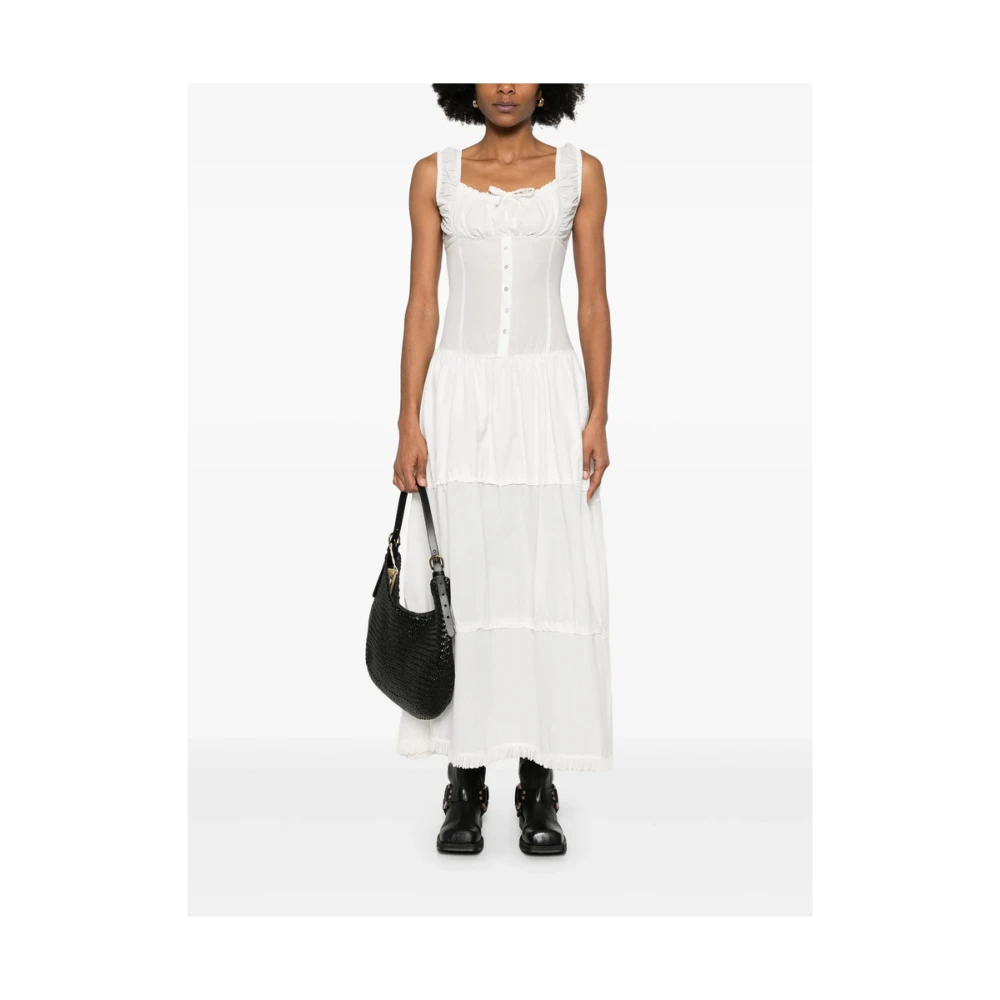 Frankies Bikinis Witte Jurk met Gerimpelde Rok en Smokdetails White Dames