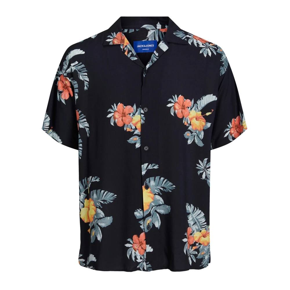 Jack & jones Tropische Bloemen Resort Korte Mouw Overhemd Black Heren
