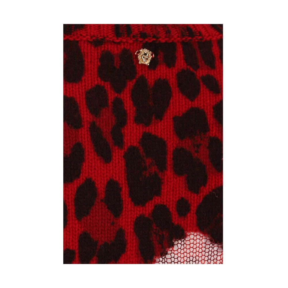 Versace Luipaardprint Wollen Pullover Sweater Red Dames