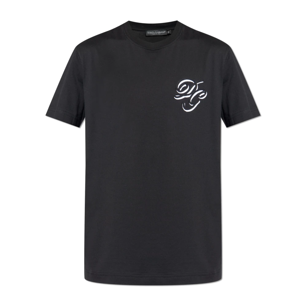 Dolce & Gabbana Men's Black T-Shirts, 2XL, T-Shirt With Embroidered Logo