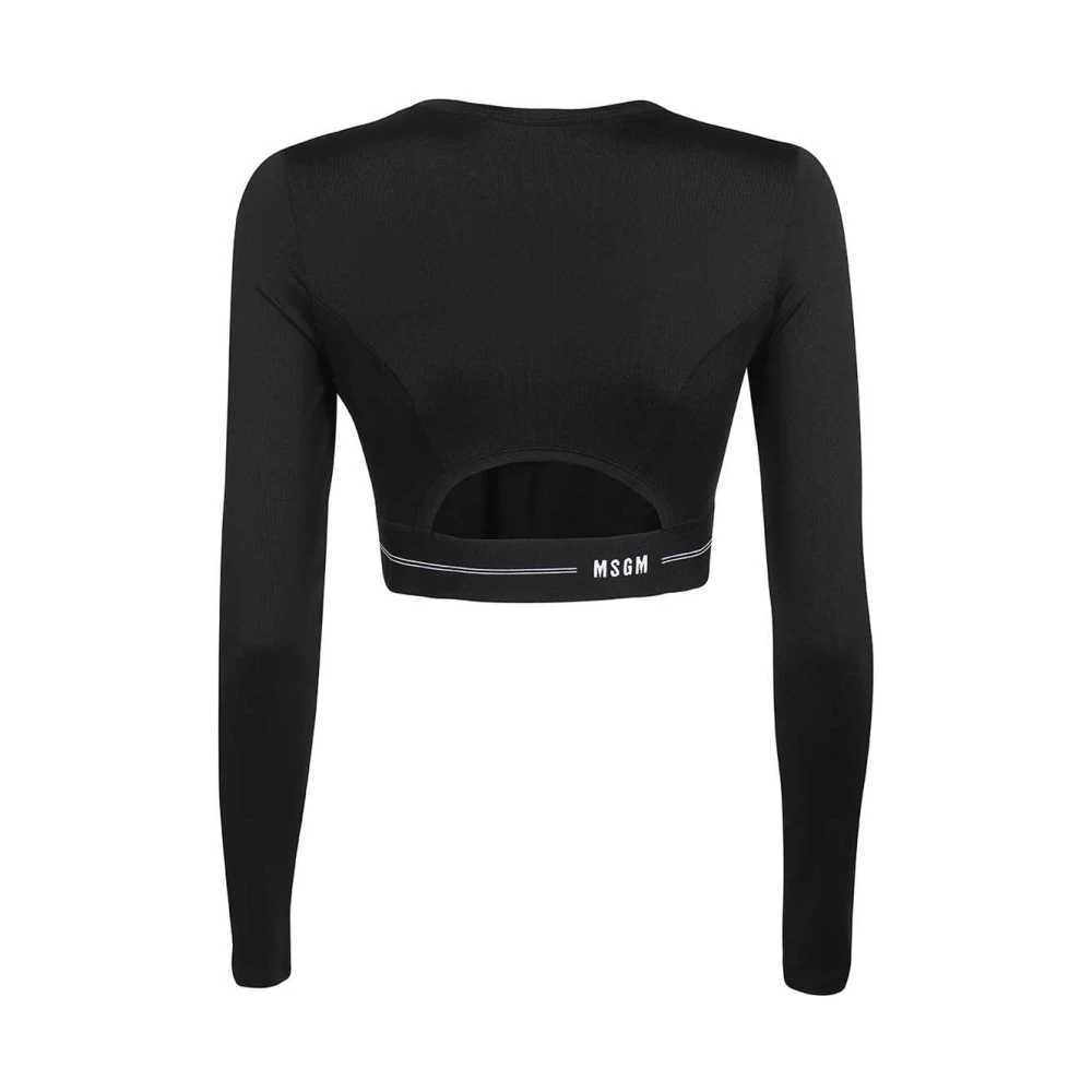 Msgm Crop Top met Contrasterend Logo Black Dames
